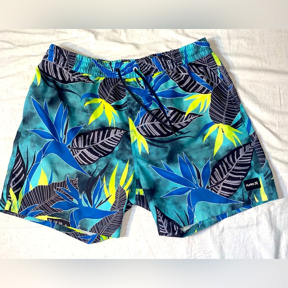 XL- Hurley blue and green swim shorts #swimwear